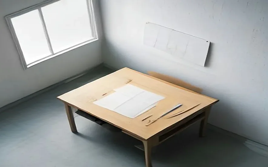 Site model and drawings on the studio worktable