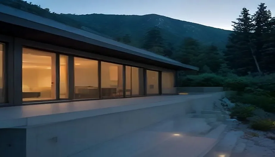 Architect in Glendale, CA: hillside residence at dusk below the Verdugo Mountains