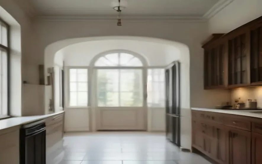 Architect in Pasadena, CA: restored kitchen with terracotta floor and steel-framed doors